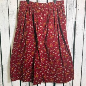 VTG 90s Capacity Red Floral Corduroy Skirt Size XL Cottagecore Boho Pockts Retro